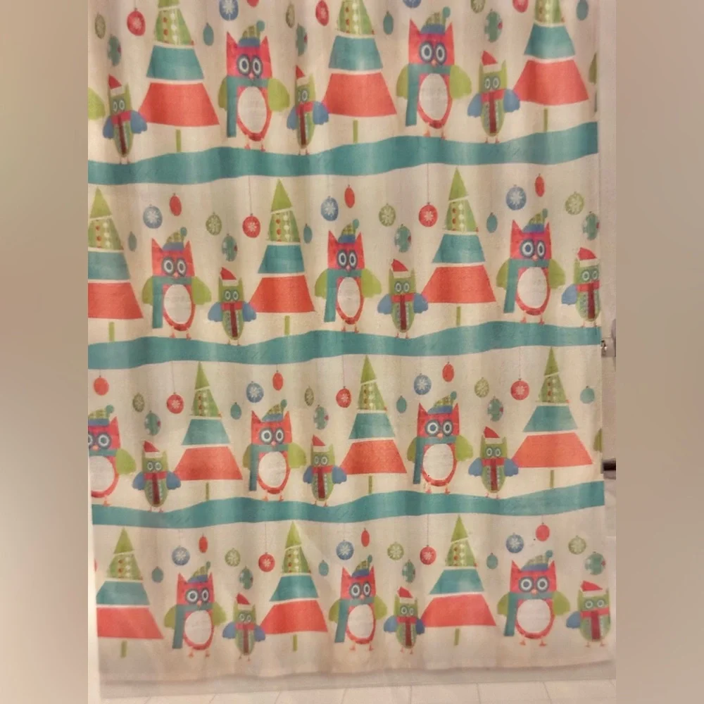 This is a Christmas Owl Shower Curtain